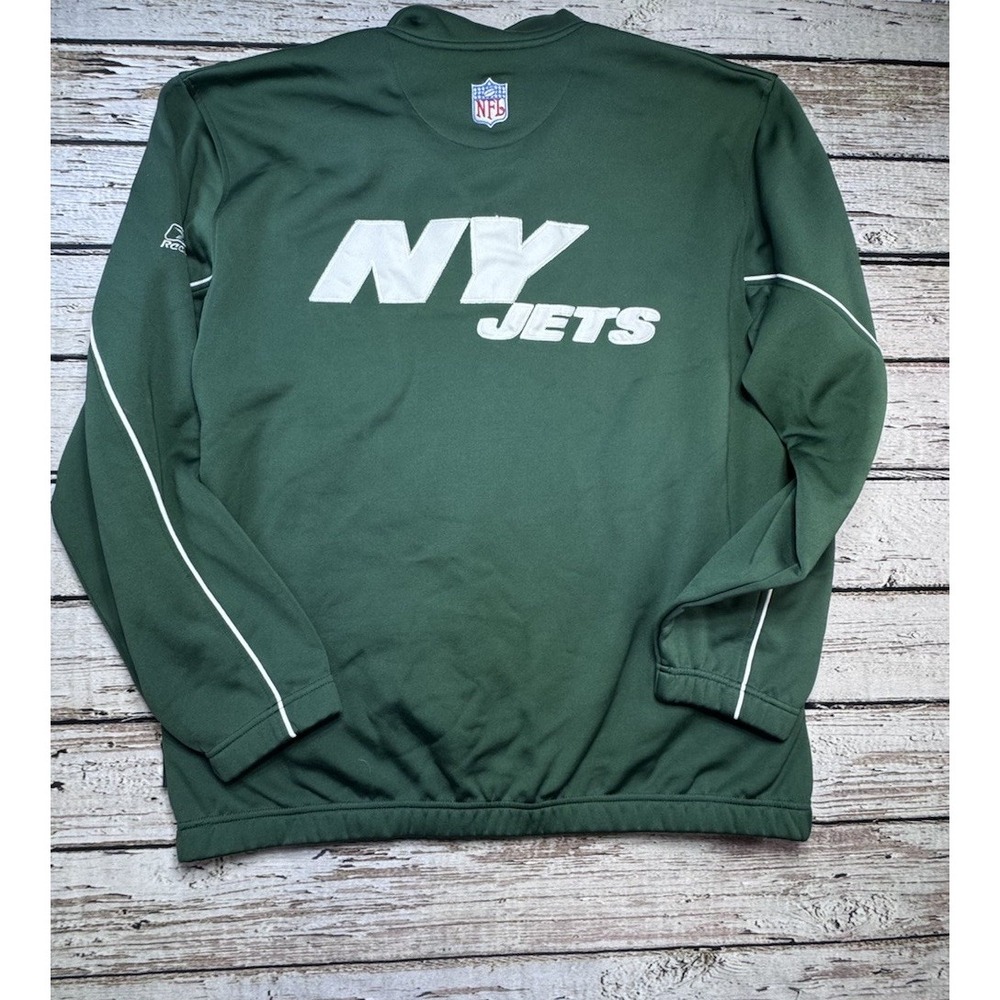 New York Jets NFL Reebok 1/4 Zip Up Green Pullover Sweatshirt Men's XL Back Logo